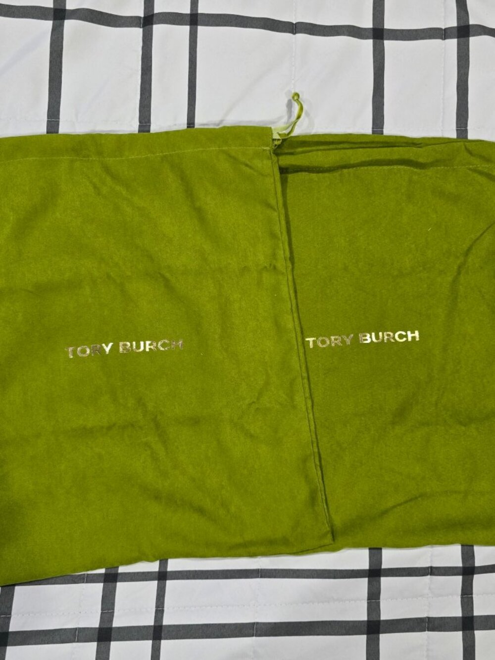 NEW Tory Burch Olive Green Velvet Dust Bags Set of 2 Travel Shoe Storage 12x15